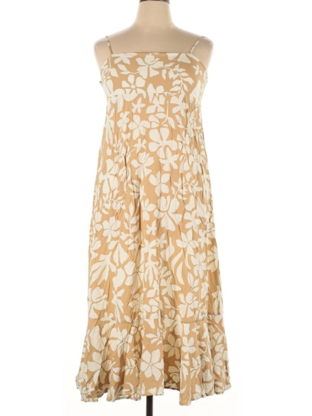 Sleeveless tan and white floral maxi dress